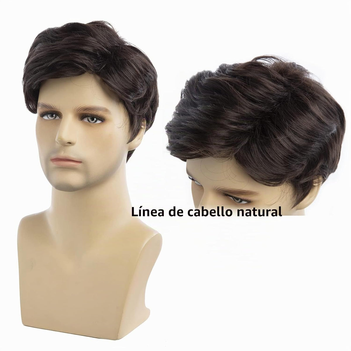 Baruisi Pelucas cortas para hombres, peluca sintética marrón, resis...
