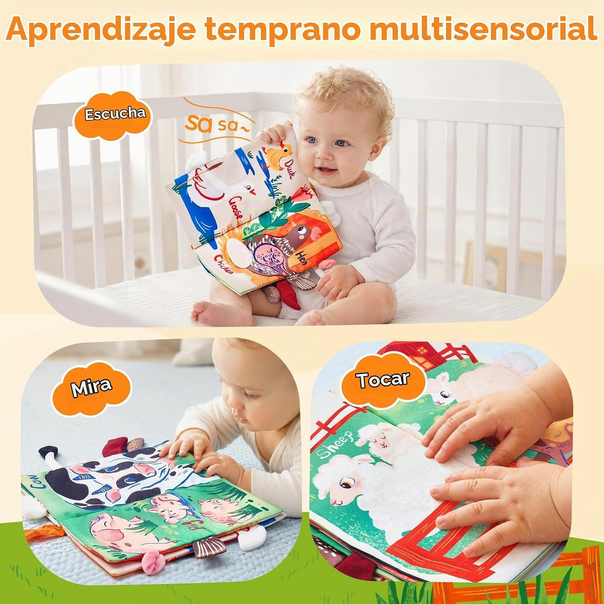 JoyCat Farm Libros de Juguetes para Bebés de 0 a 6 Meses, Libro de...