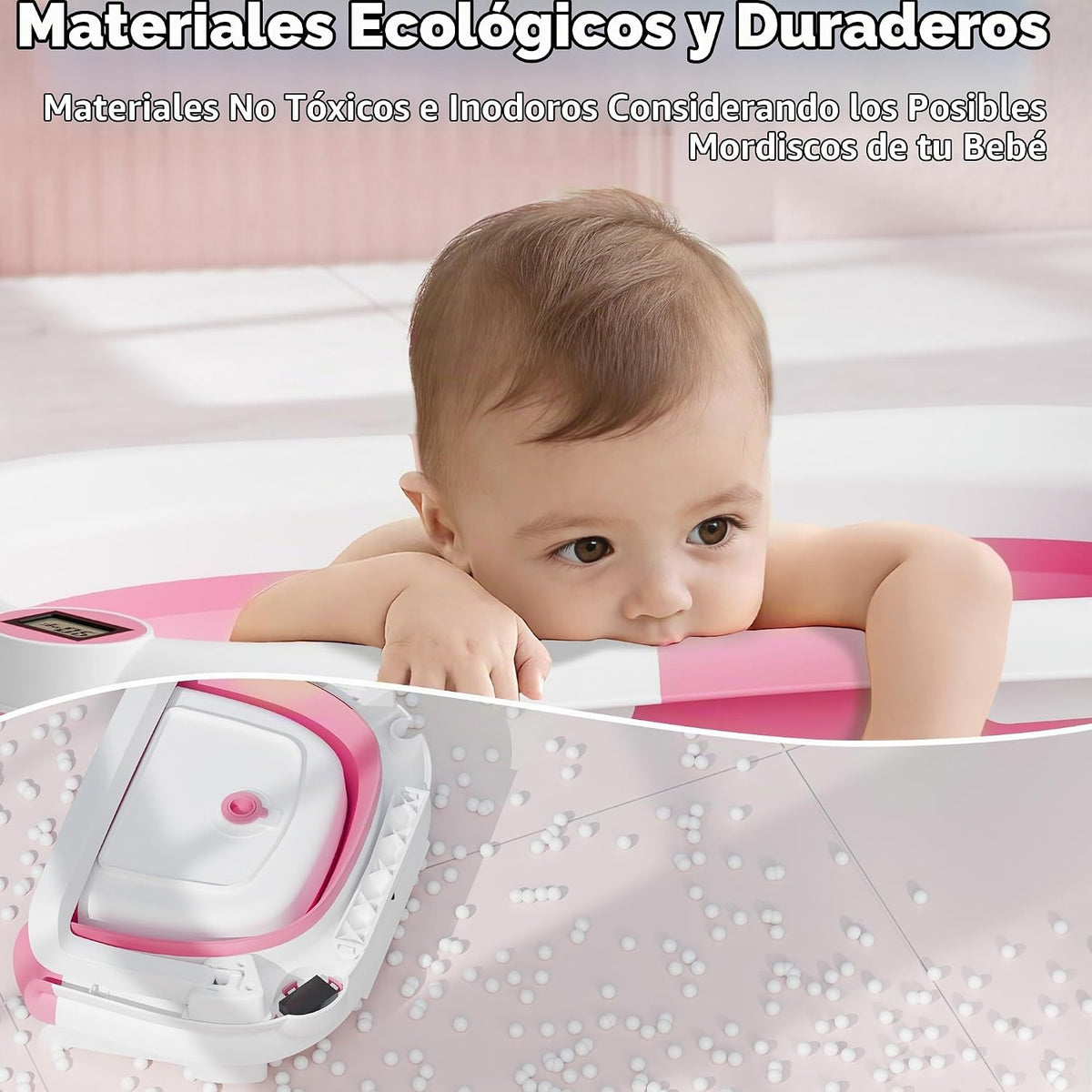 iBabyMax Bañera plegable para bebés con termómetro, 0-36 meses, ros...
