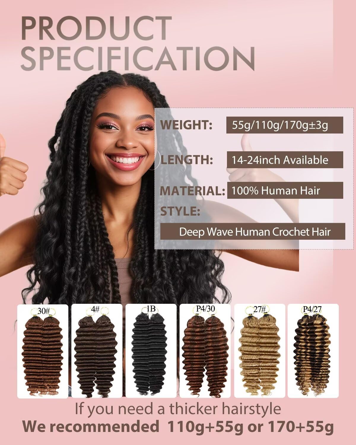 Cabello humano de ganchillo para mujeres negras, extensiones de cab...