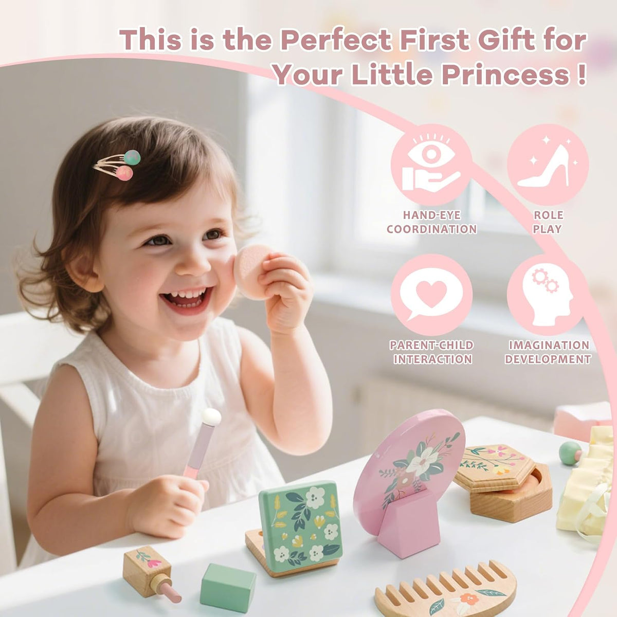 Masonbaby Juego de juguetes de maquillaje de madera para niños de 3...