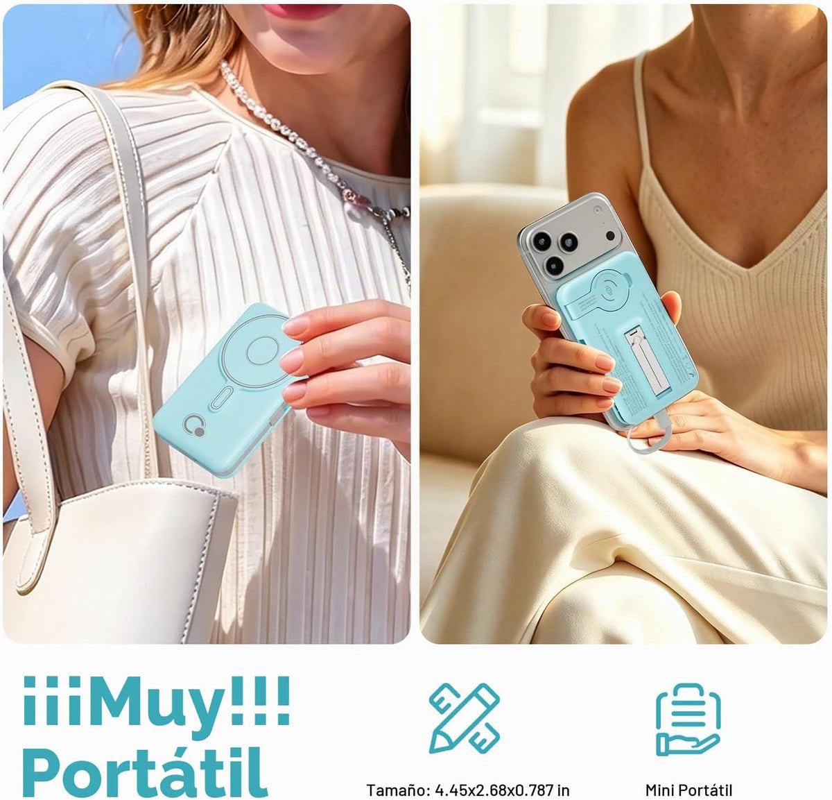 Q Cargador portátil inalámbrico magnético de 10,000 mAh, batería ex...