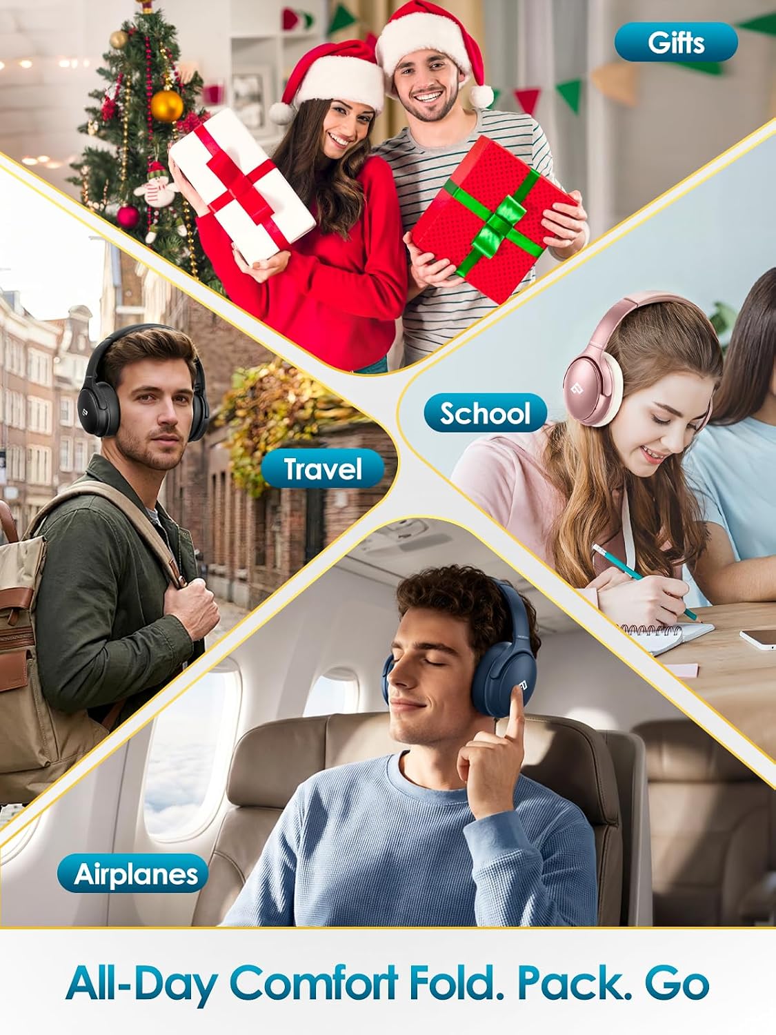 INFURTURE Auriculares rosados sobre la oreja, auriculares Bluetooth...