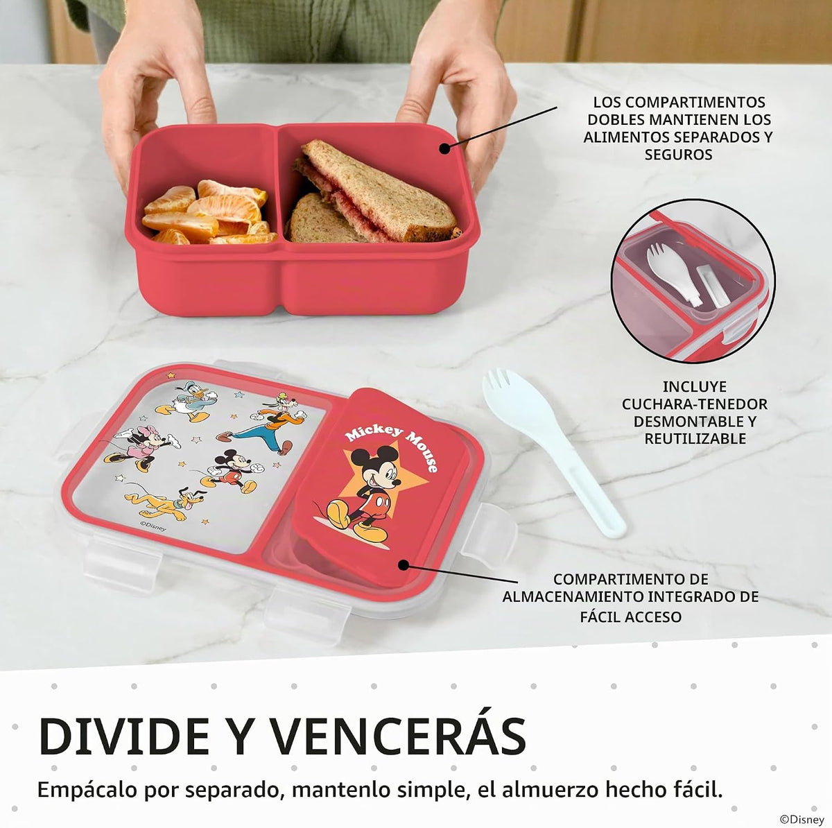 Disney Mickey Bento Box para niños, compartimentos divididos, a pru...