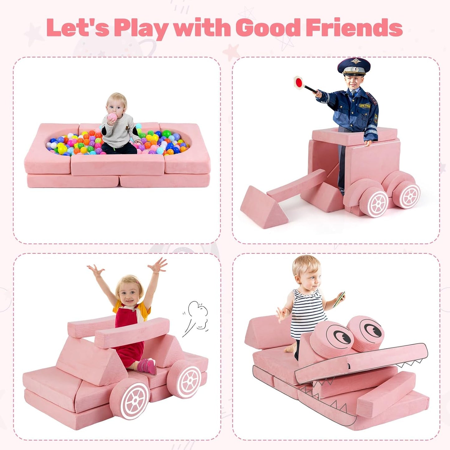 INFANS Sofá modular de juego para niños, 13 piezas de sofá modular...
