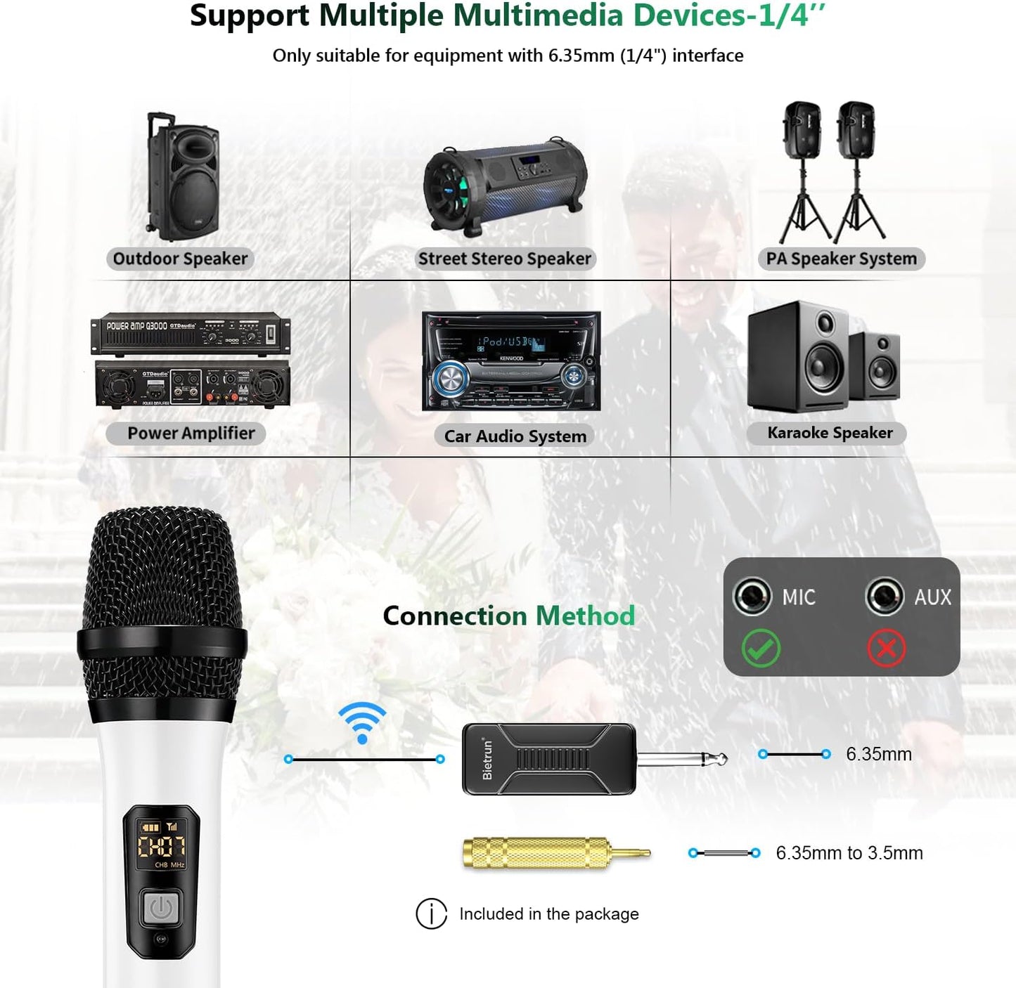 Micrófono inalámbrico, Bietrun UHF de metal, sistema de micrófono d...