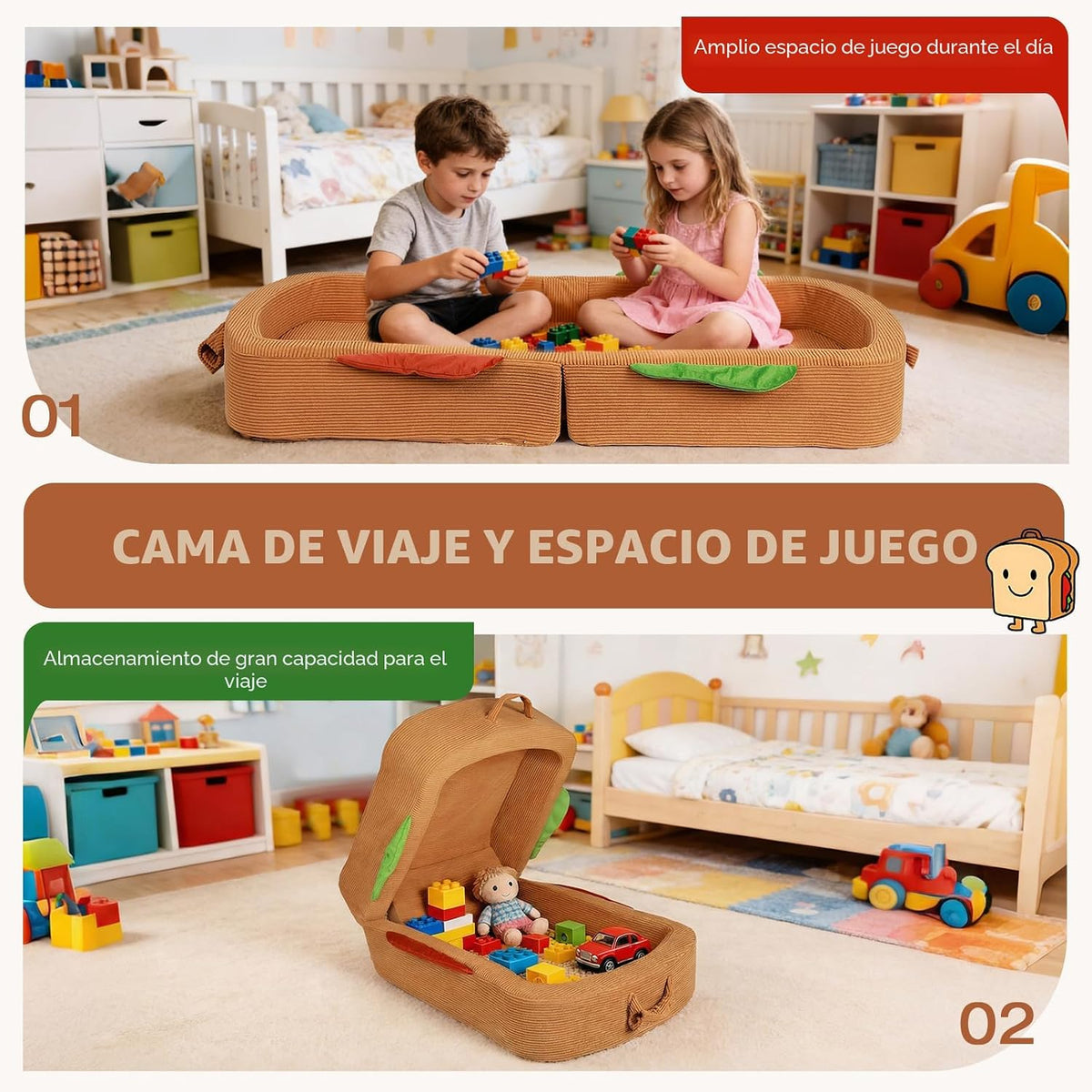 liftoza - Cama de viaje para niños pequeños, estilo sándwich, camas...