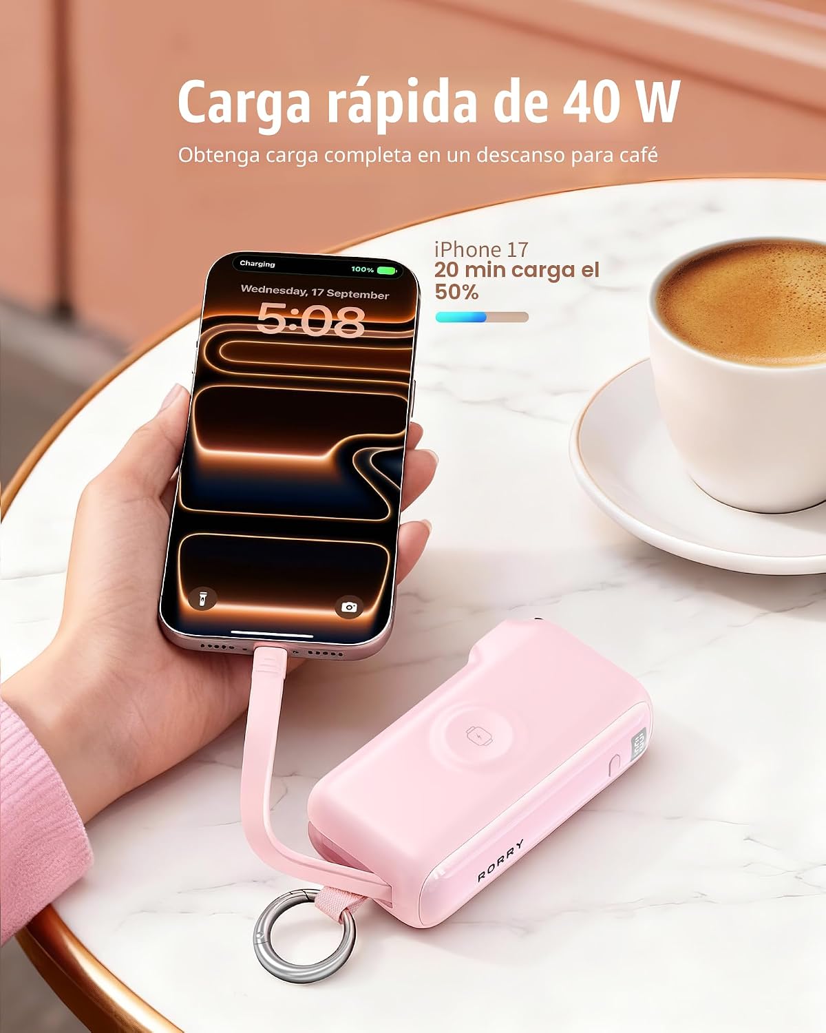 RORRY Cargador portátil de flujo 10000mAh 40W enchufe de pared Banc...