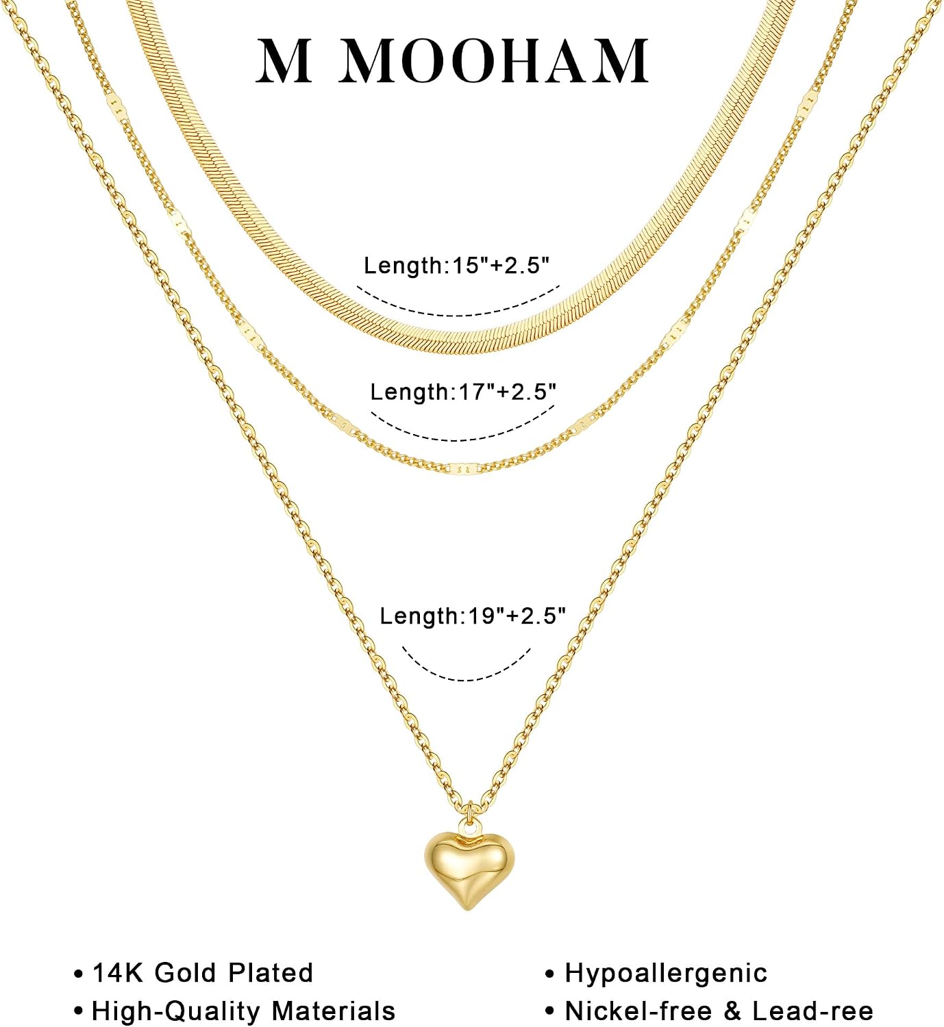 M MOOHAM Collares de oro en capas para mujer, chapado en oro de 14...