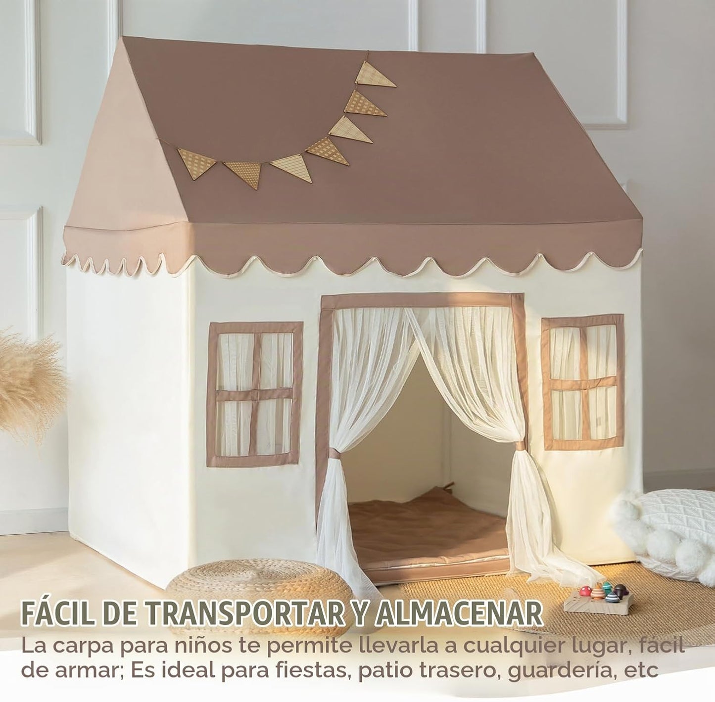 Tienda de campaña para niños con alfombrilla acolchada, gran casa d...