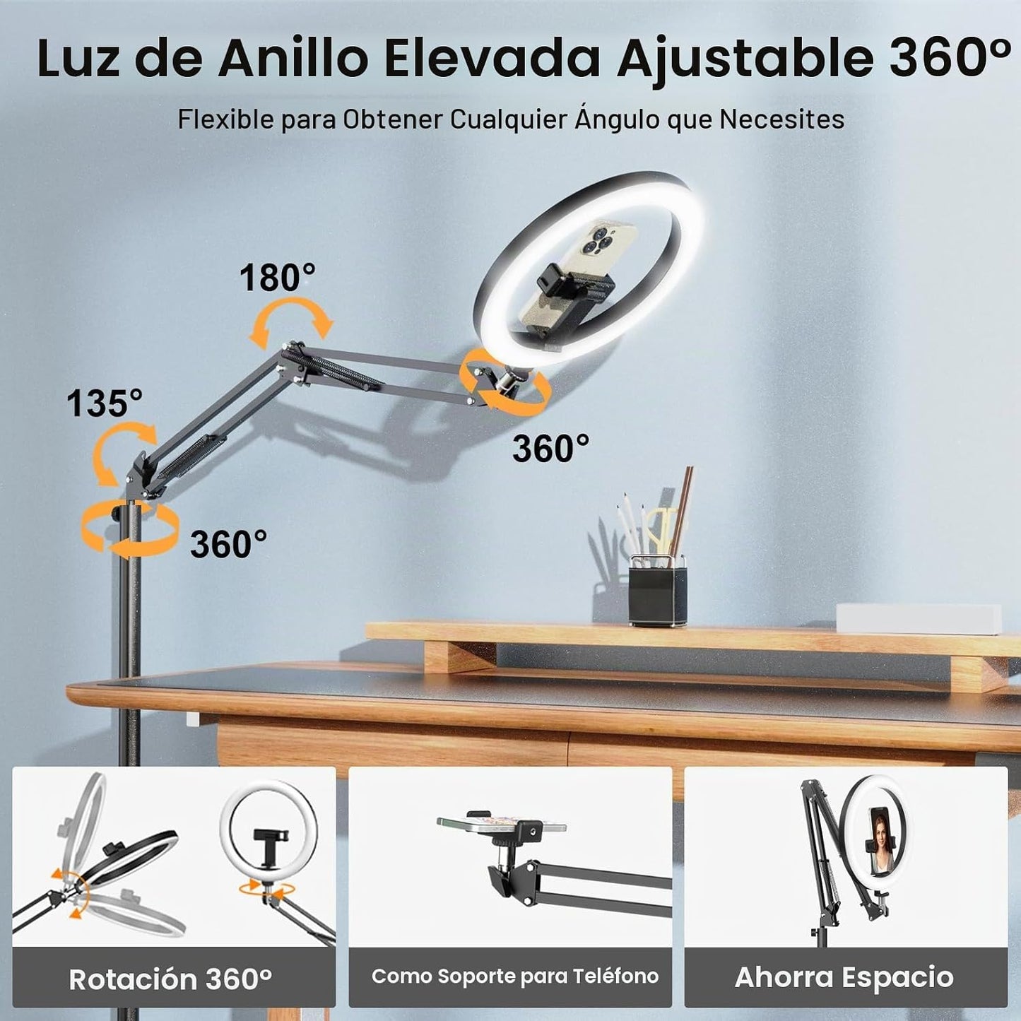 Último anillo de luz con trípode para iPhone, soporte de cámara de...