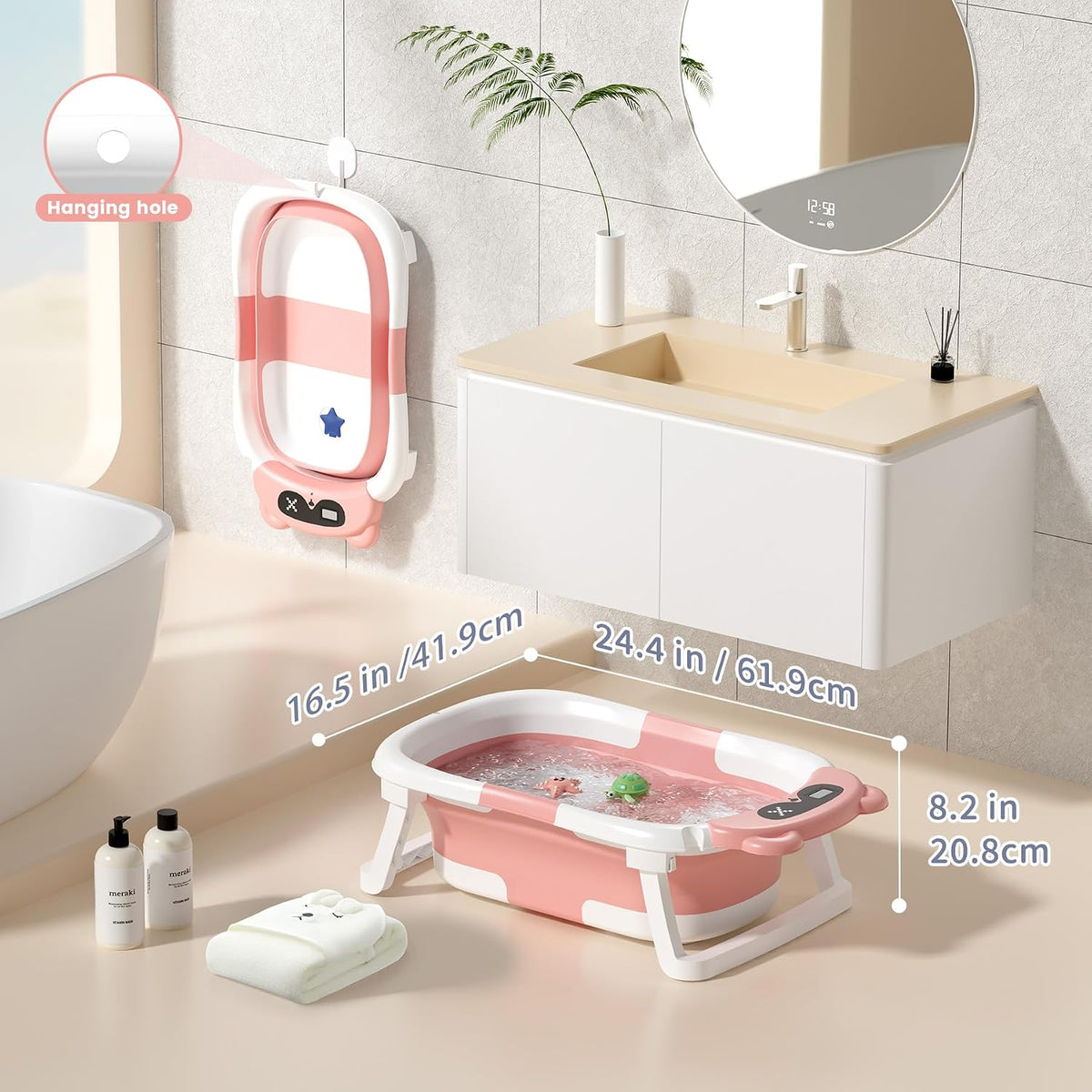 Kerbwry Bañera plegable para bebés recién nacidos y niños pequeños...