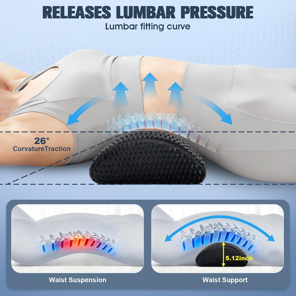 Almohada de apoyo lumbar, almohada lumbar ergonómica de espuma visc...