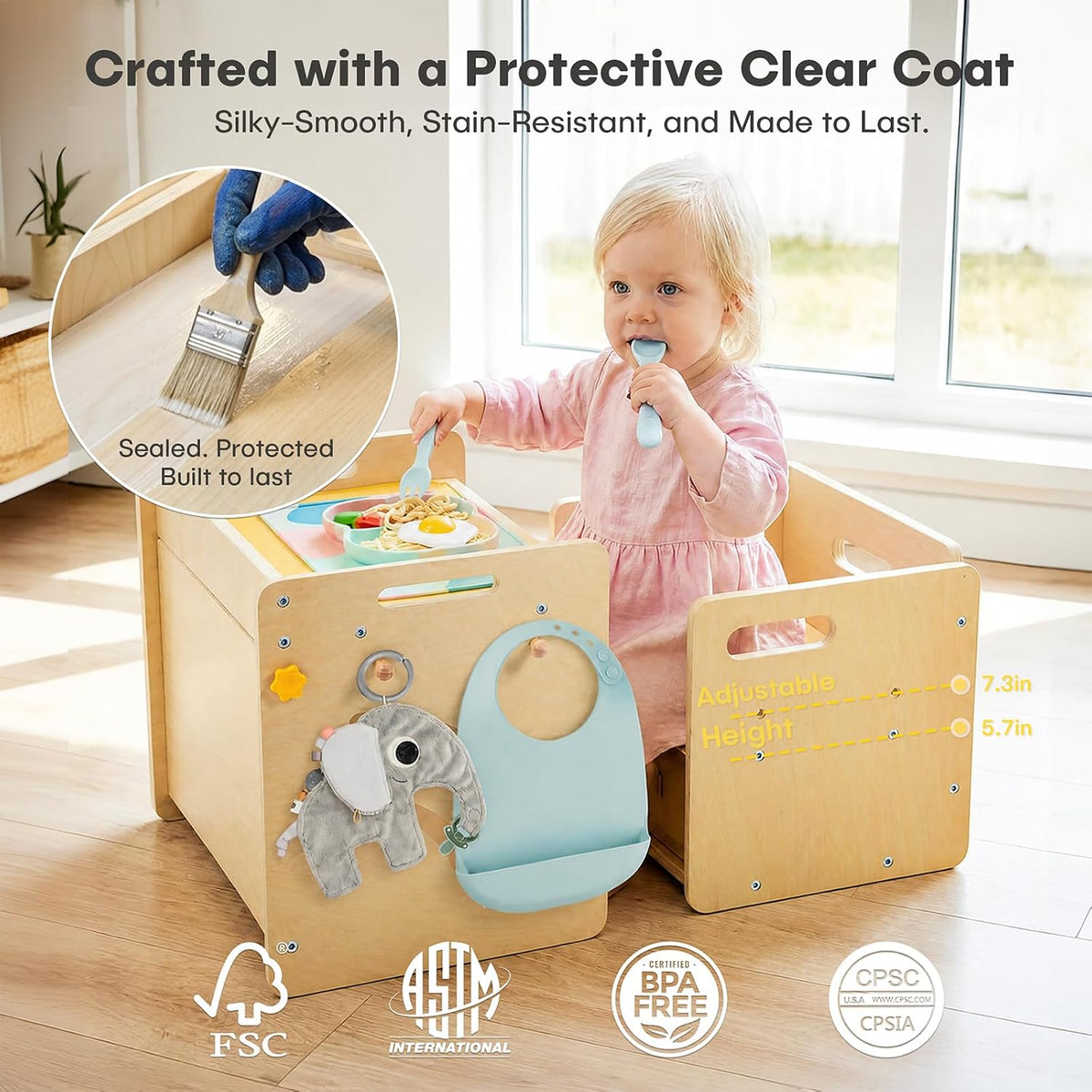 Montessori - Juego de mesa y silla \u2013 Mesa de destete ajustable...