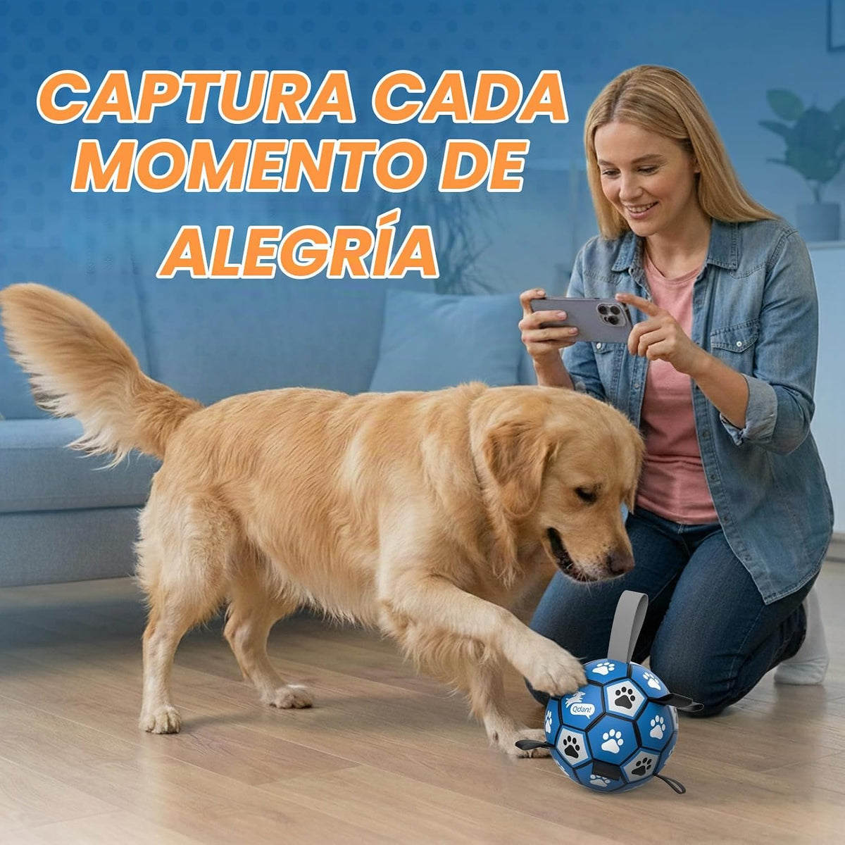 QDAN Pelotas para perros, pelota de fútbol con correas, juguete de...
