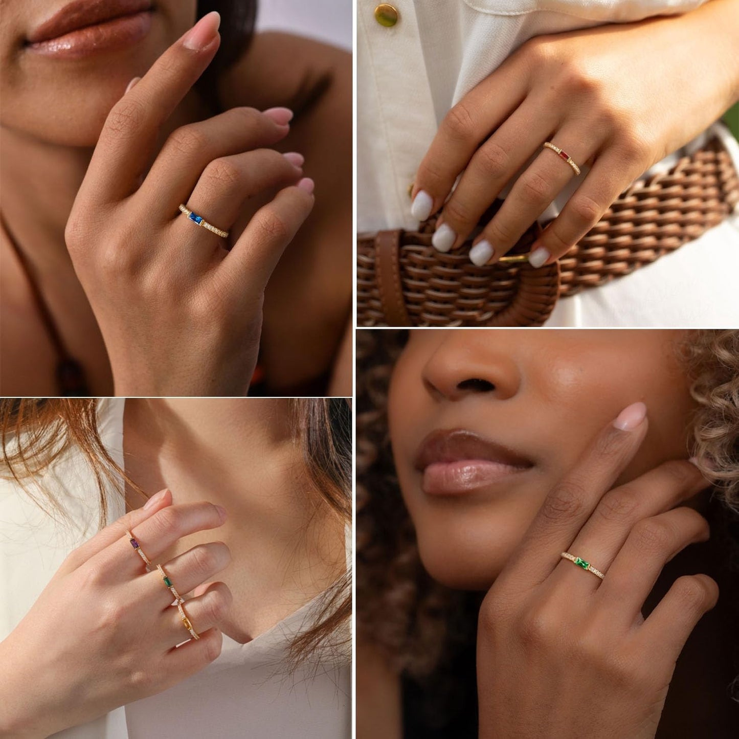 RLMOON Anillos de oro con piedra natal para mujer, no se deslustra,...