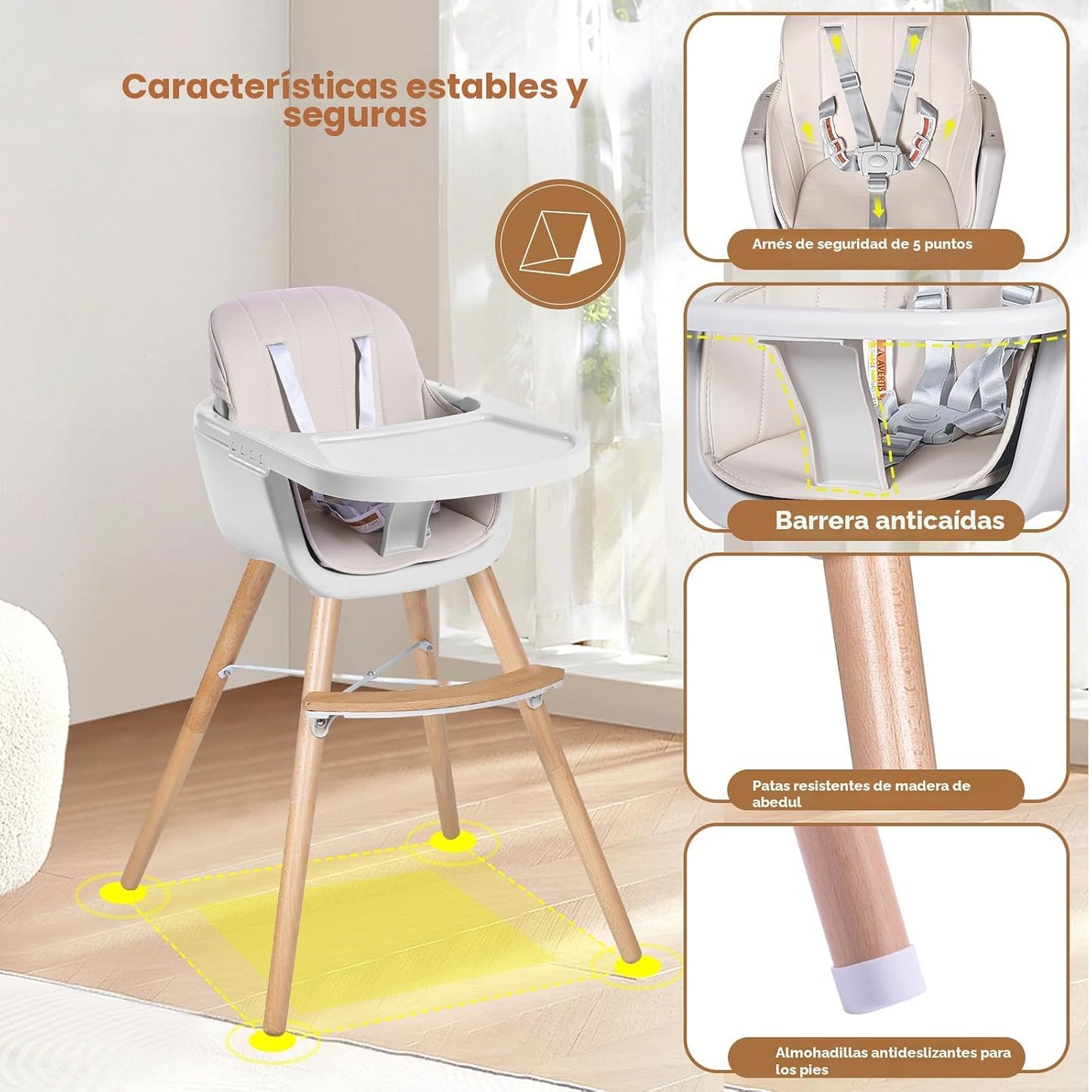 Sillas altas para bebés y niños pequeños, silla alta de madera conv...