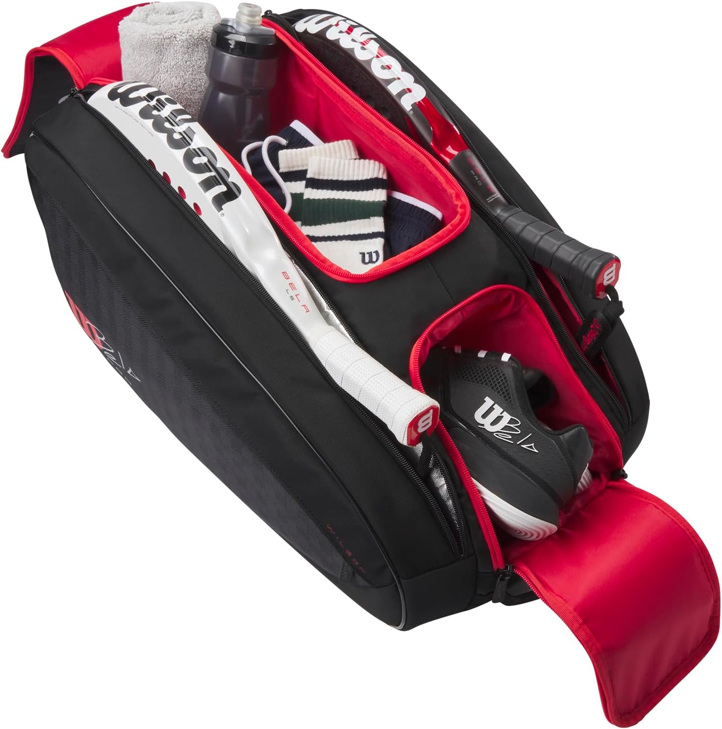 WILSON Bela Super Tour Padel Bag - Negro\/Rojo, Capacidad para hast...