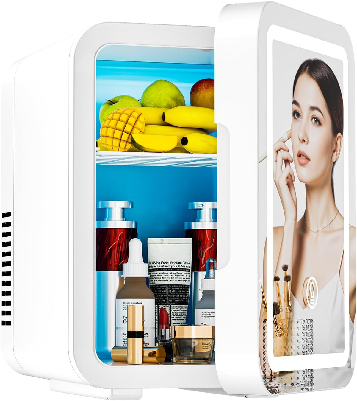 JrostKault Mini refrigerador de 4L con espejo LED, doble función de...
