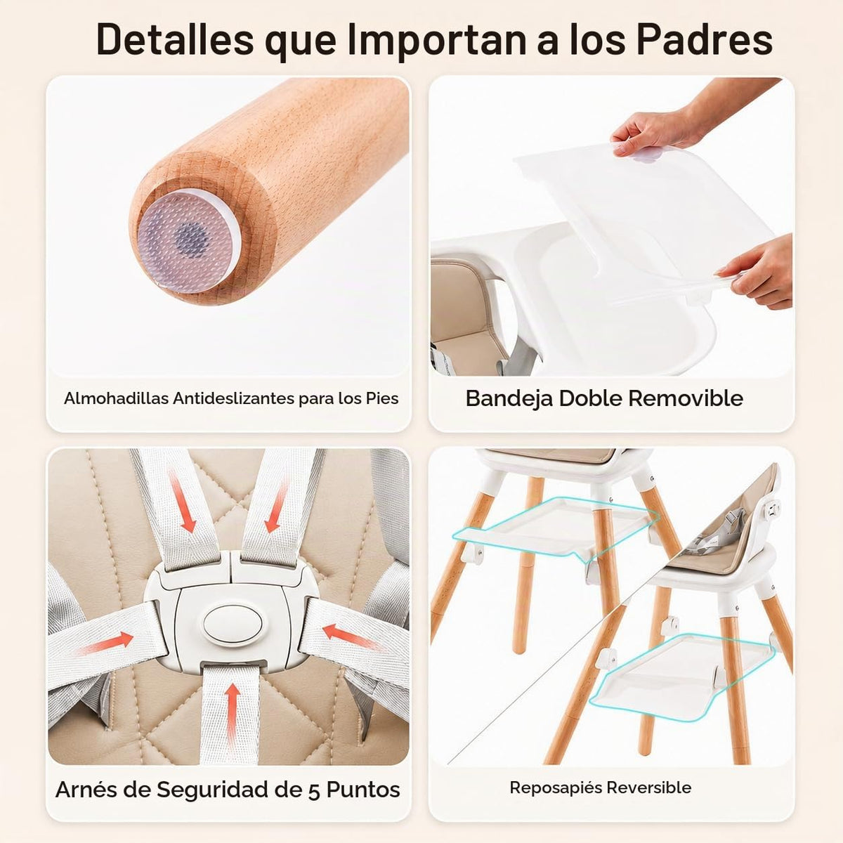 DDIOYIUR Silla alta convertible 6 en 1 para bebé, patas de madera d...