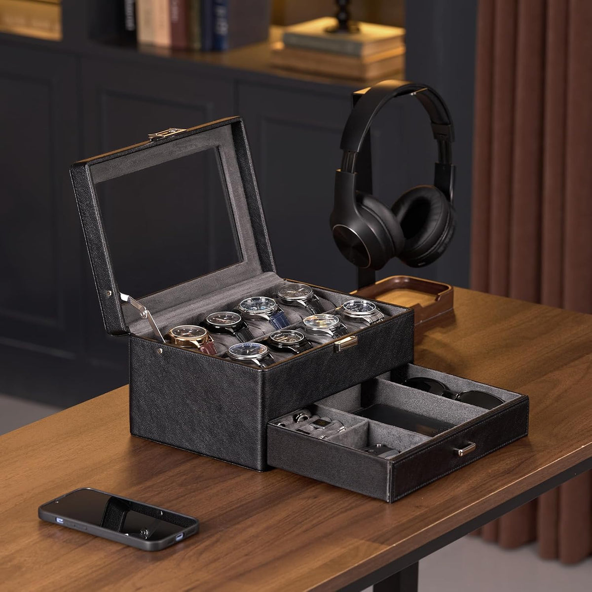ProCase Caja de reloj premium para hombre, caja organizadora de joy...