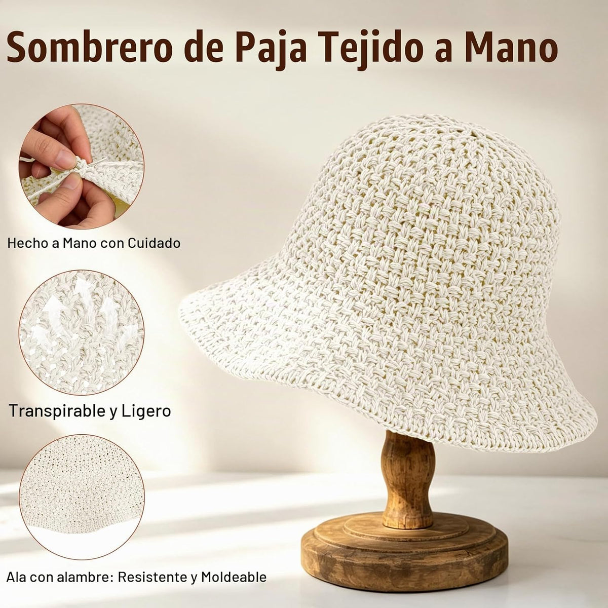 Sombrero de sol para mujer, sombrero de playa de paja de verano, so...