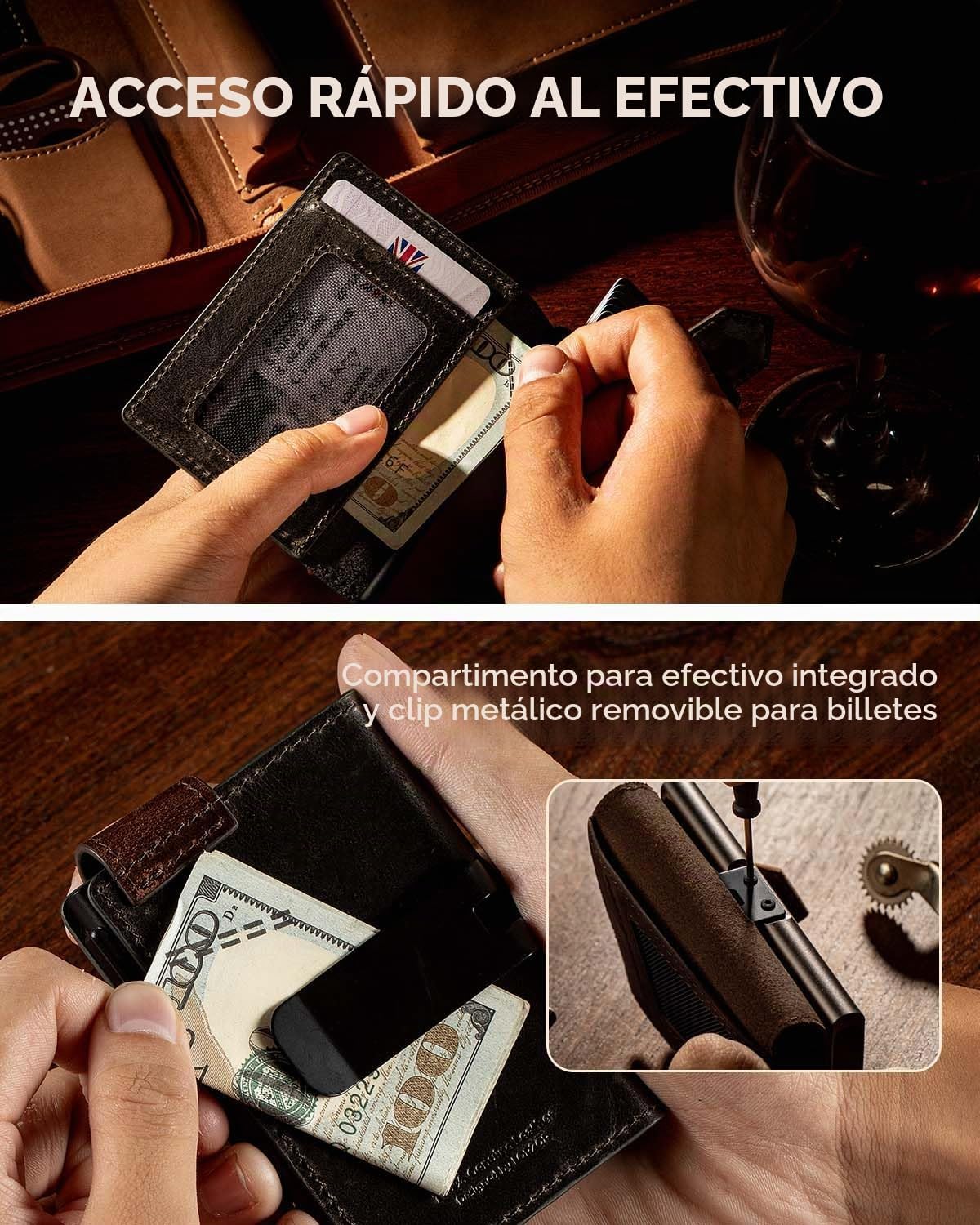 LORZOR Cartera delgada para hombres con cierre de seguridad, billet...