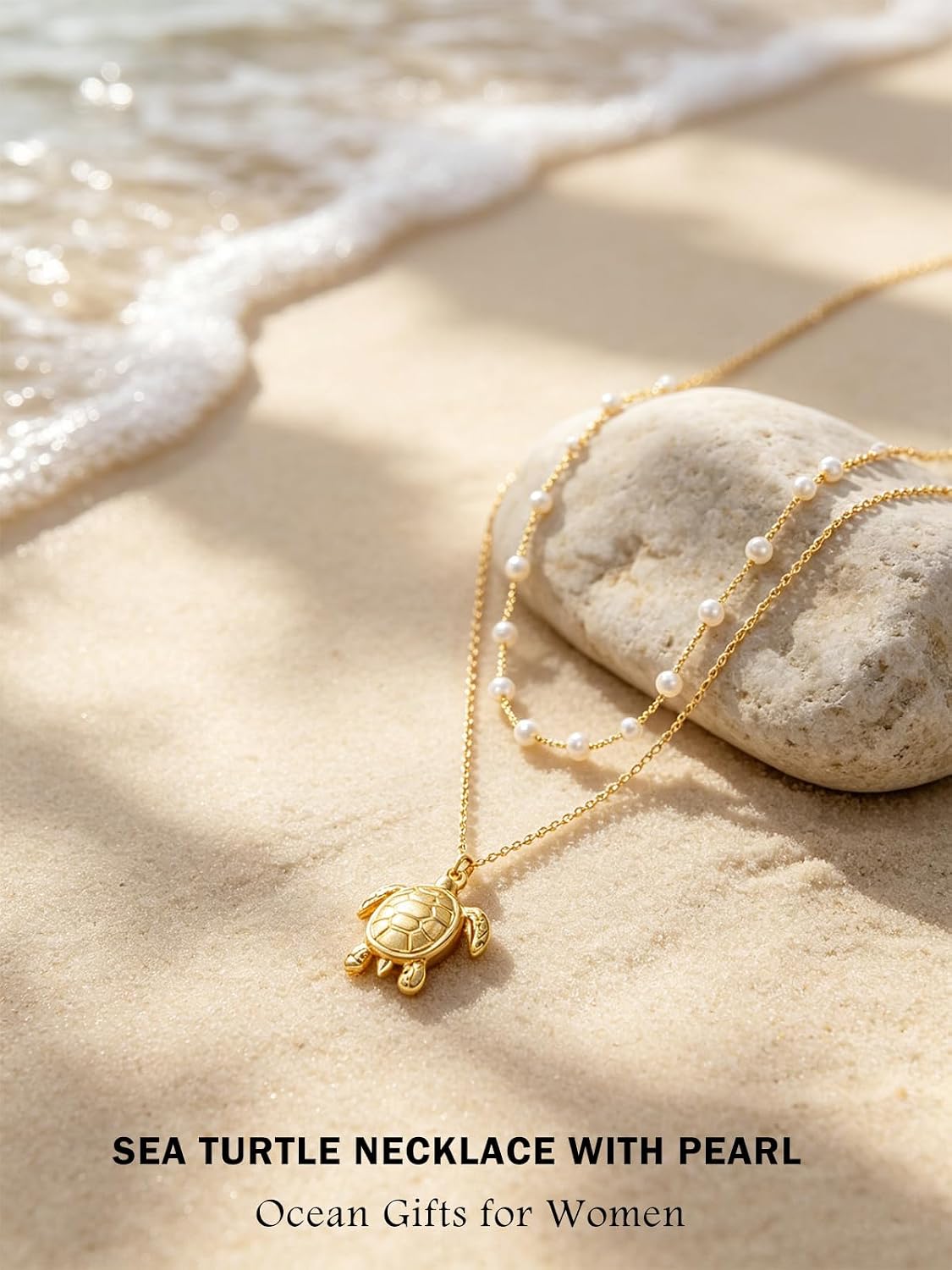 SilvecFantasy Collares en capas de oro de 14 quilates Ocean Beach p...