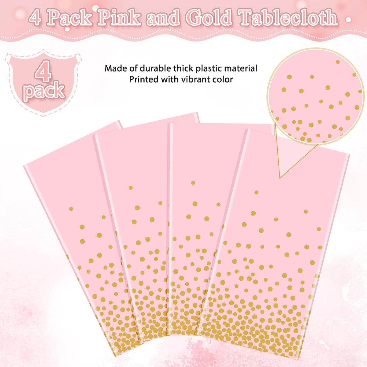 FunnyPars Paquete de 4 manteles de plástico rosa y dorado para fies...