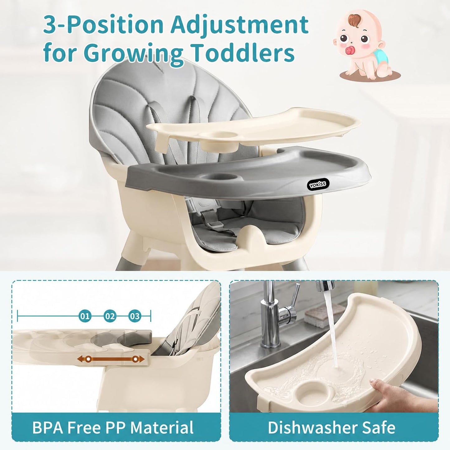 Silla alta 9 en 1 para bebés y niños pequeños con mesa de bloques d...