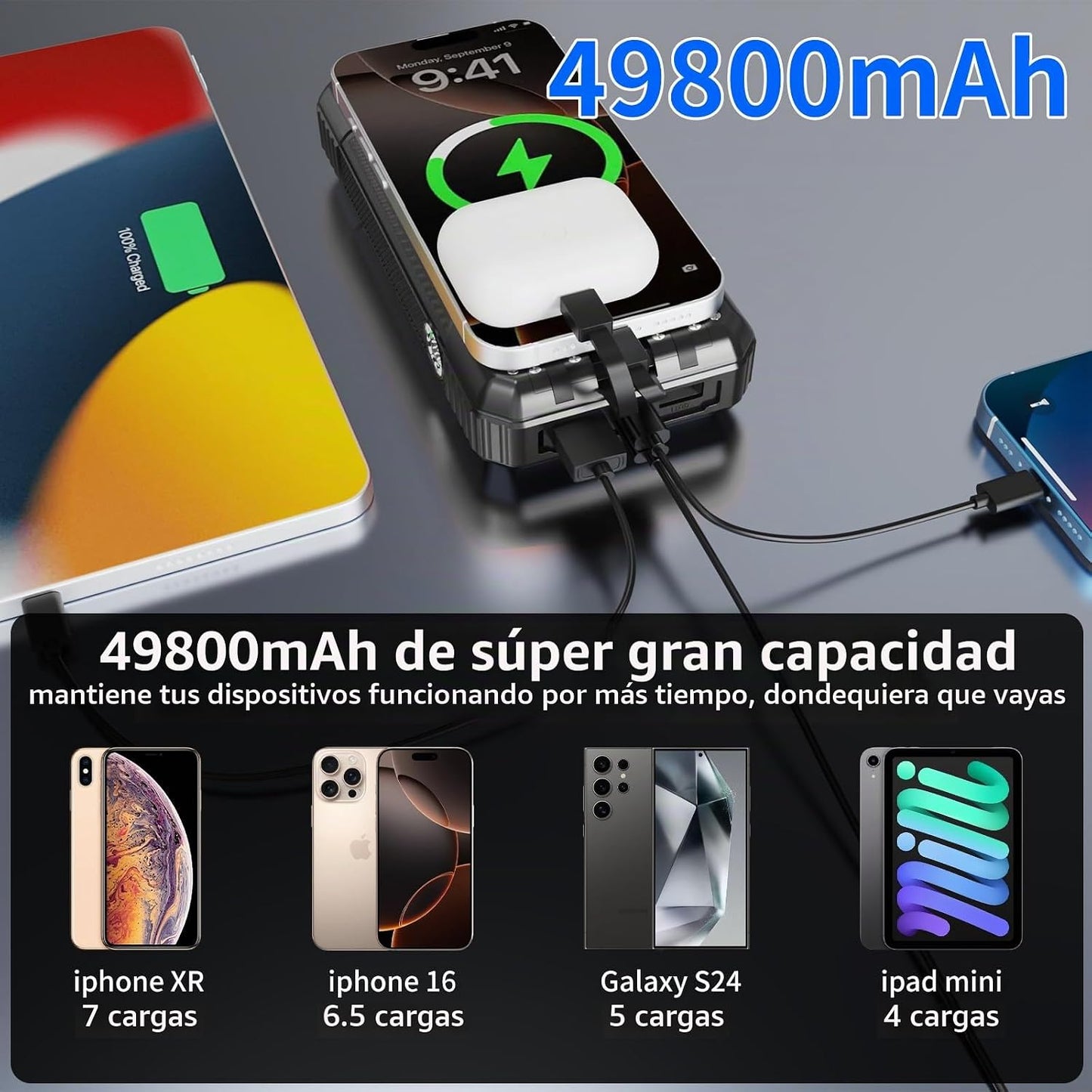 FCJZX Banco de Energía Cargador Solar 49800mAh, Carga Inalámbrica P...