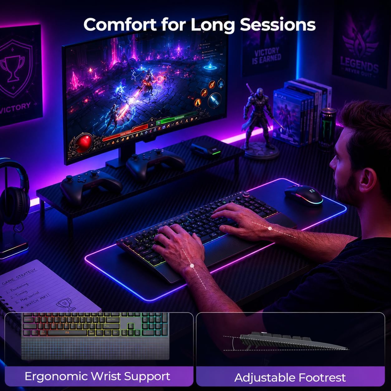 seenda KMG500 Combo de teclado y mouse inalámbricos para juegos con...
