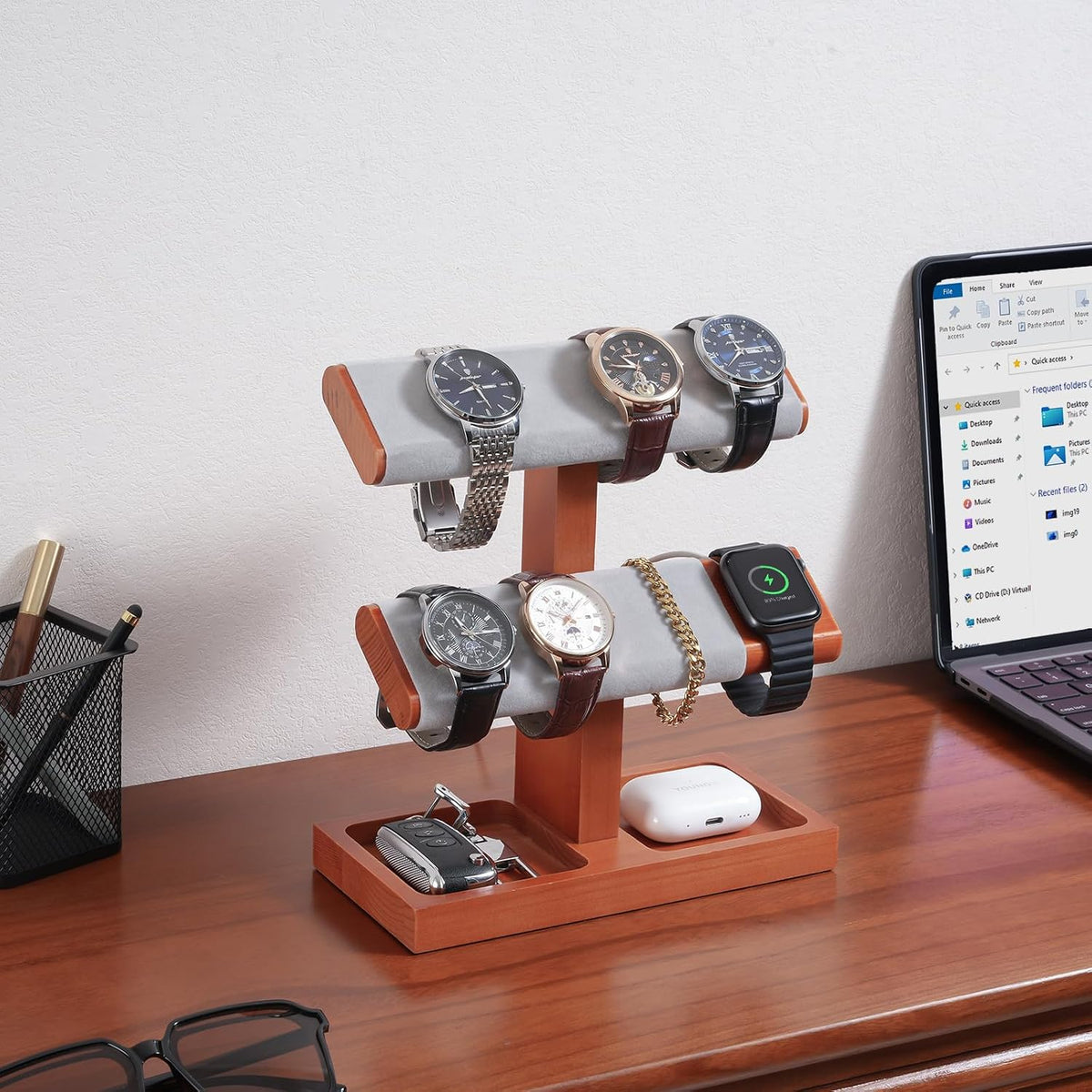 ProCase Soporte de exhibición de reloj de madera para hombres, torr...