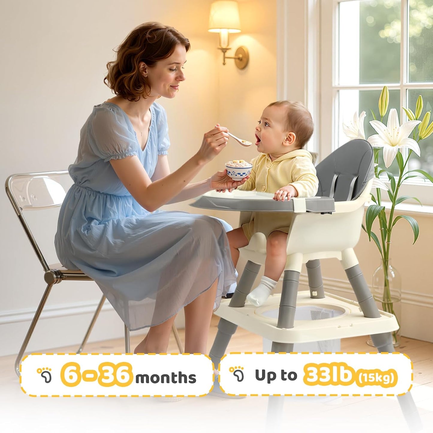 JOYMOR Silla alta 7 en 1 para bebés y niños pequeños, mesa y silla...