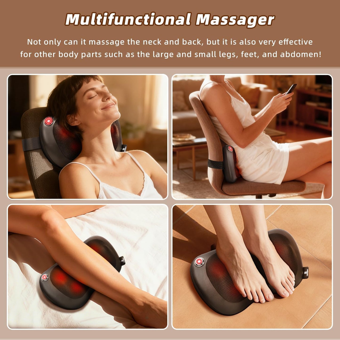 Masajeador de cuello y espalda Shiatsu inalámbrico con calor, amasa...