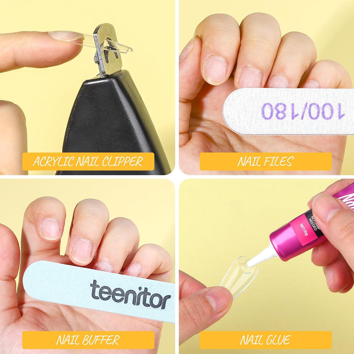 Teenitor - Kit de uñas postizas - Puntas de uñas transparentes tipo...