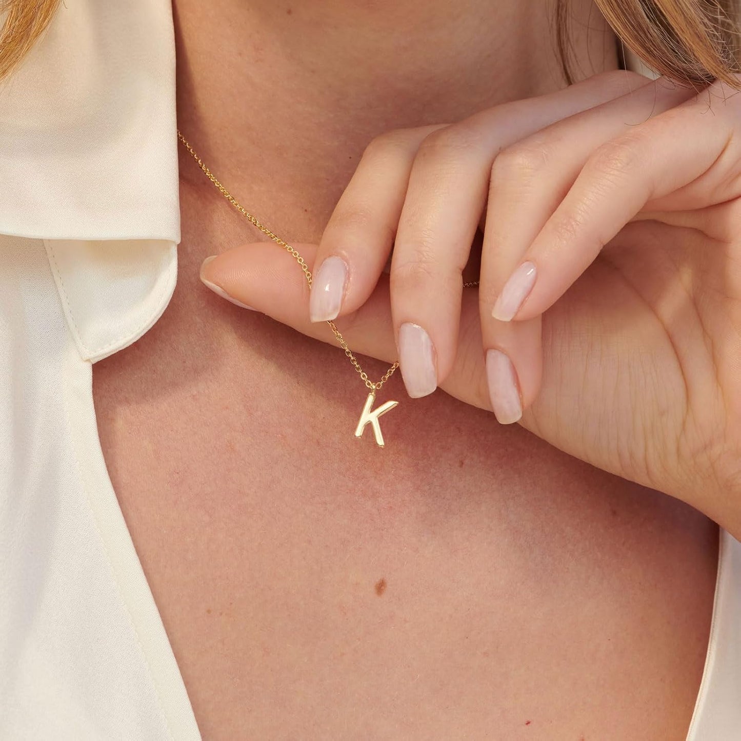 HANLI Collares con inicial para mujeres, chapado en oro de 14k, del...