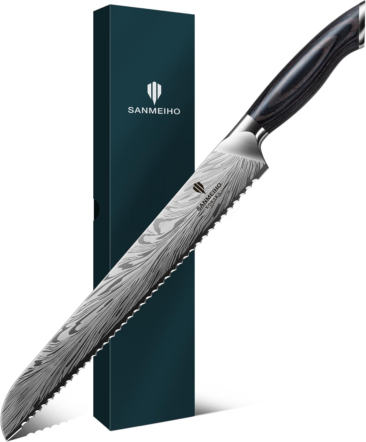 SANMEIHO Cuchillo de pan de 10 pulgadas en acero en polvo, cuchillo...