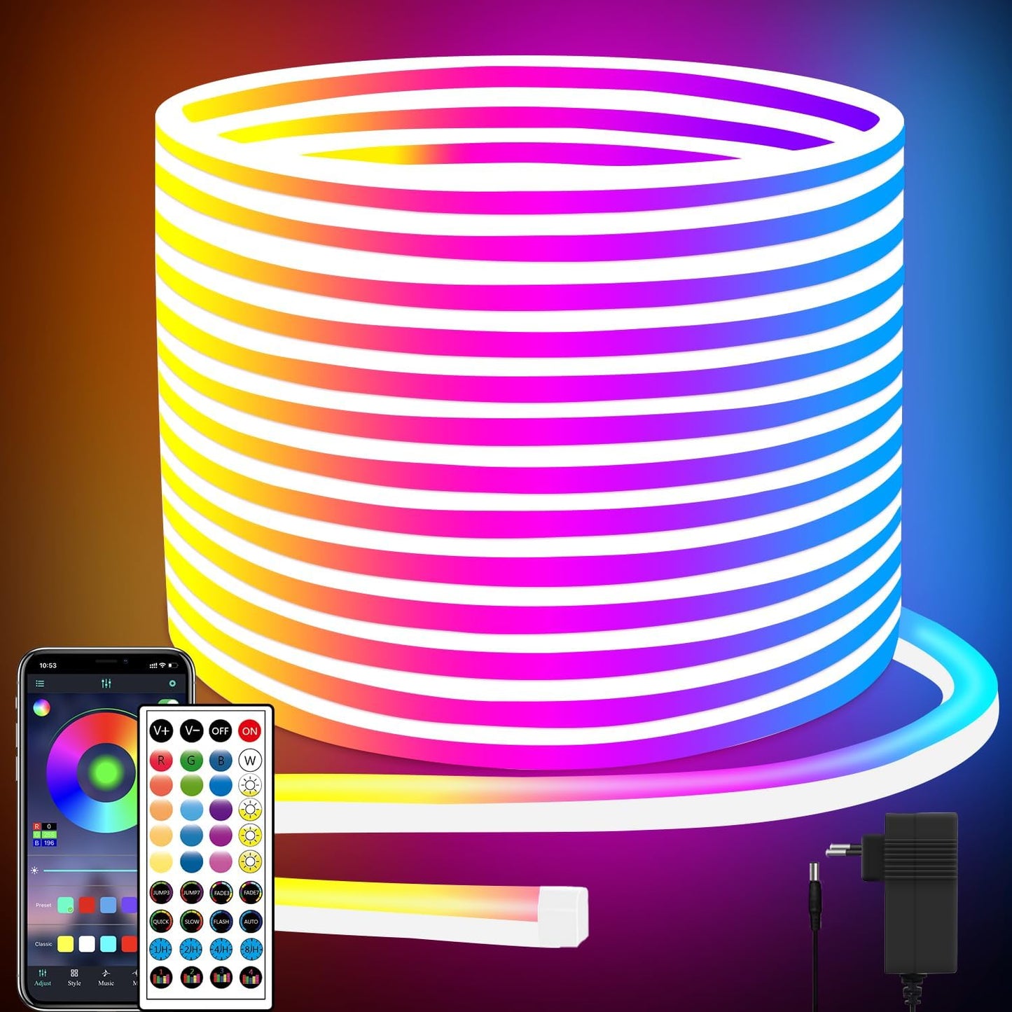 Luces de cuerda LED de neón de 132 pies con control por aplicación\...