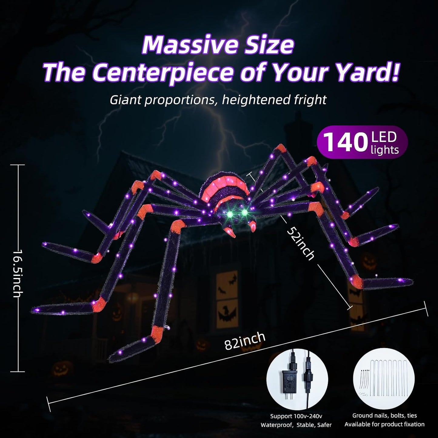 HOYECHI Decoraciones de Halloween araña gigante de 6.8 pies, decora...