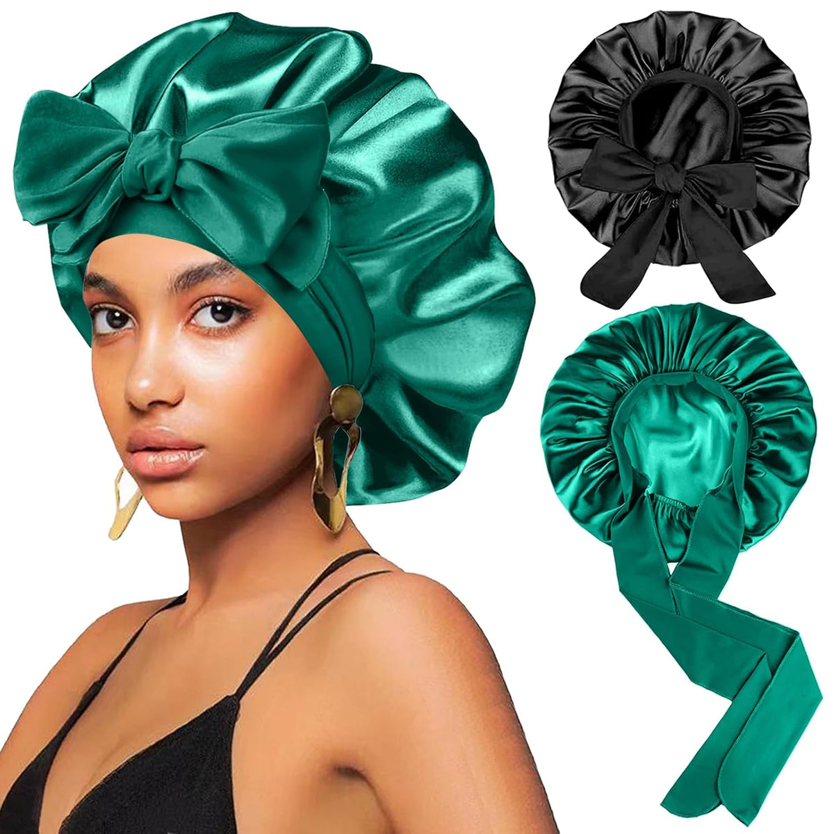 2 piezas de gorro de seda satinada para dormir para mujeres, gorro...