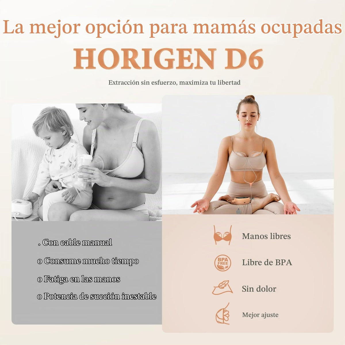 Extractor de leche portátil manos libres D6, bombas de lactancia ma...