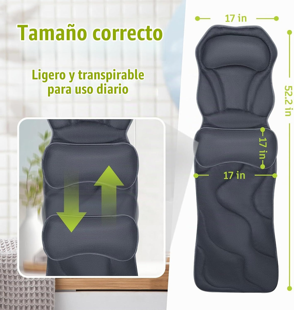 Bathland Almohada de baño de cuerpo completo para tina - Almohada d...