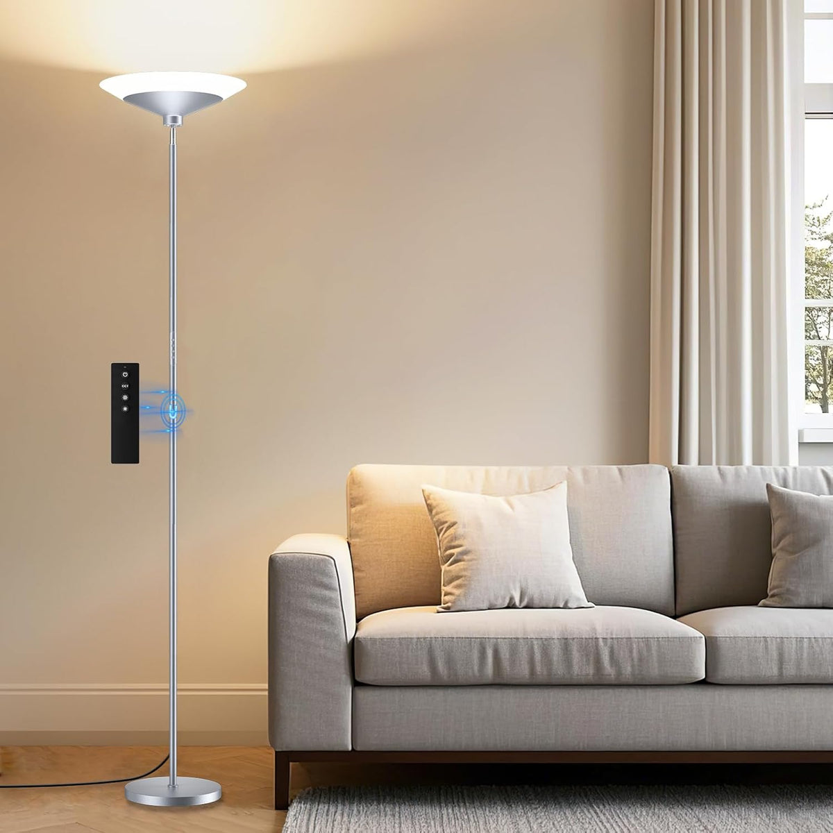 SIBRILLE Silver Torchiere Lámpara de Pie - Lámpara de Pie LED Regul...