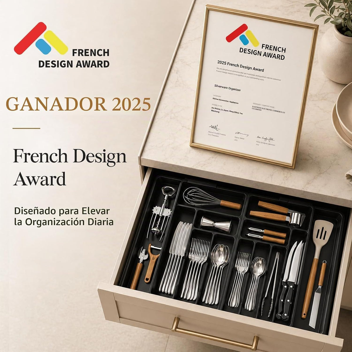 Lifewit Organizador grande de cubiertos para cajón, expandible de 2...