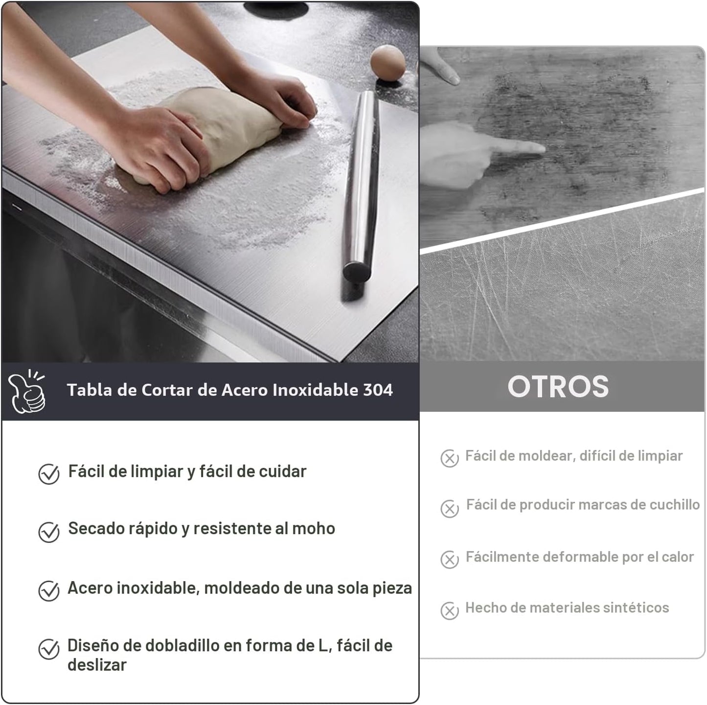 Tabla de cortar de acero inoxidable 304 - Tabla de cortar de cocina...