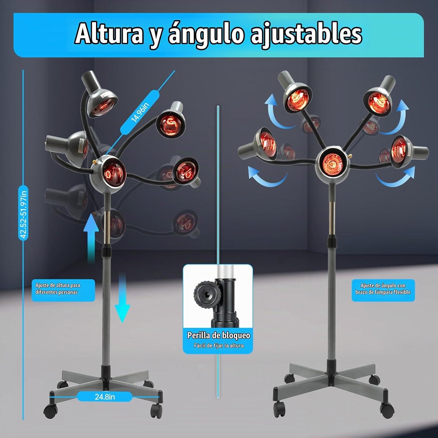 Secador de pelo con capucha de 750 W con 5 lámparas infrarrojas, va...
