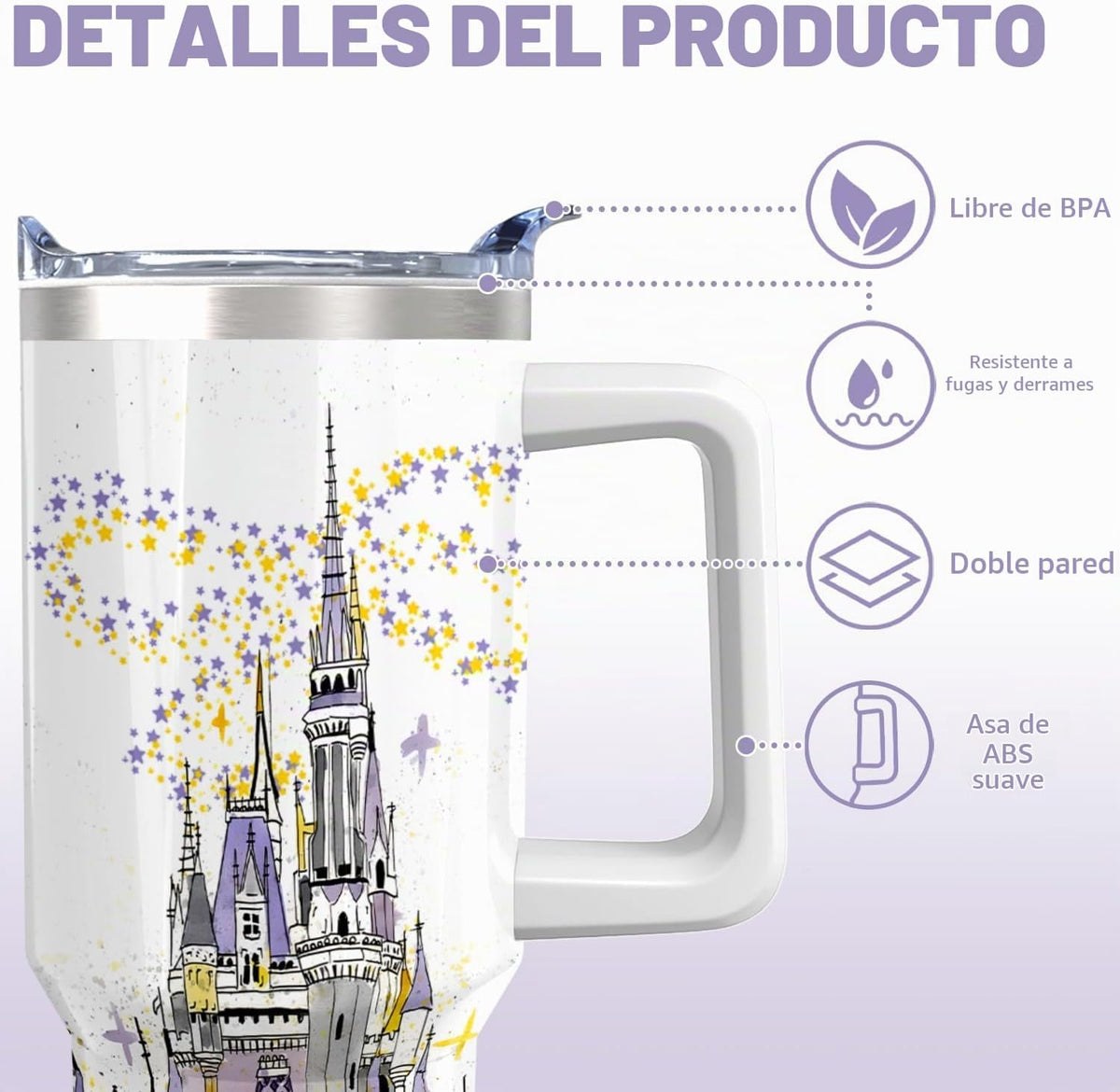 Mrazqev Vaso de acero inoxidable de 30 onzas con asa, tapa y pajita...