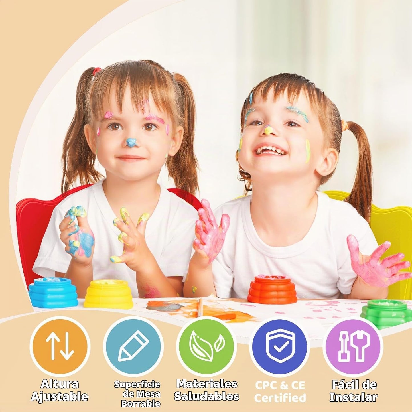 FUNLIO Juego de mesa y 4 sillas para niños de 3 a 8 años, juego de...