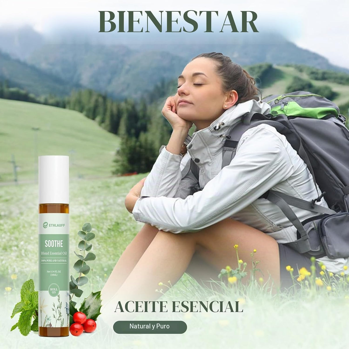 Ethlauff Juego de aceite esencial roll-on (calma, renovación, sueño...